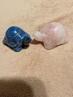 Hand-Carved Lapis and Rose Quartz Turtle Pair